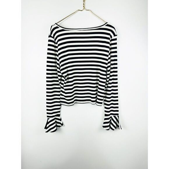 Anthropologie MAEVE Flouncy Top Size Large Stripe Black White Flare Long Sleeve - Picture 7 of 7